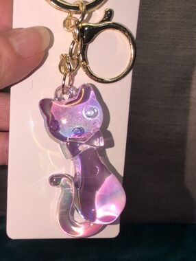 Iridescent Purple / Pink Cat Keychain -Bag Charm
